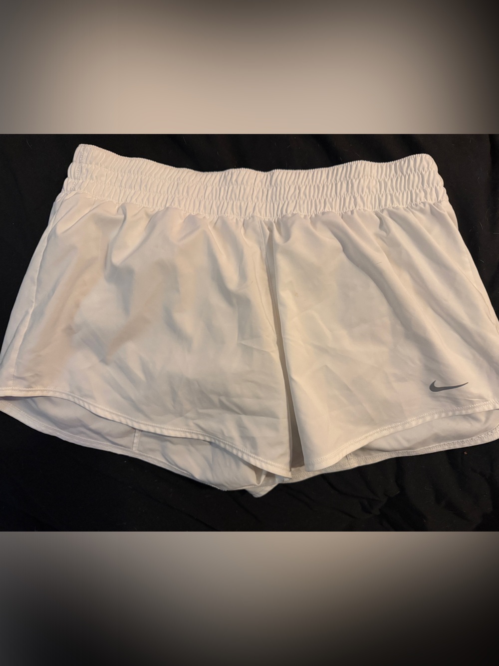 Nike White Women's Athletic Shorts with Silver Swoosh